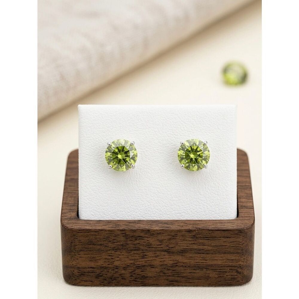 GRA Certified .88ctw Apple Green Moissanite Stud Earrings | 5mm Round Cut S925